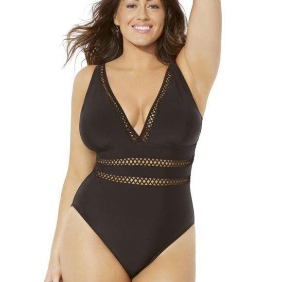 Swimsuits For All Other - Swimsuits for All Black Lattice Plunge Swimsuit Plus Size 24 One Piece